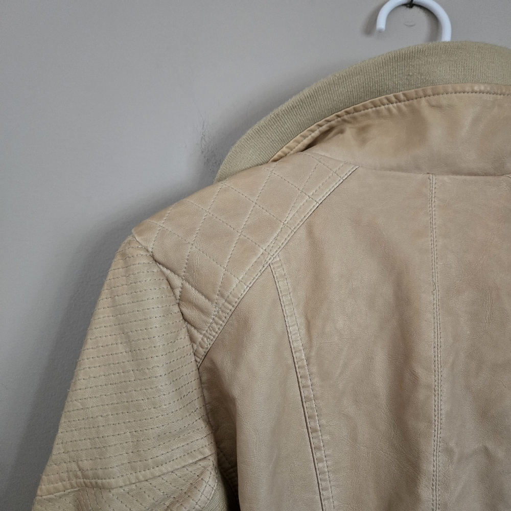 Guess NWT Moto Jacket Women Biker Tan Camel Medium Coat Top Bomber Y2K - Picture 7 of 15